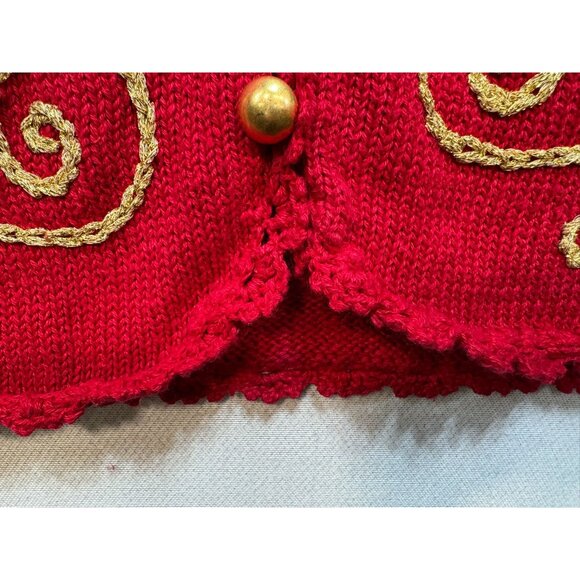 Vintage Kathie Lee Womens Holiday Cardigan Gold Embroidery & Button Accents Larg - Picture 6 of 12